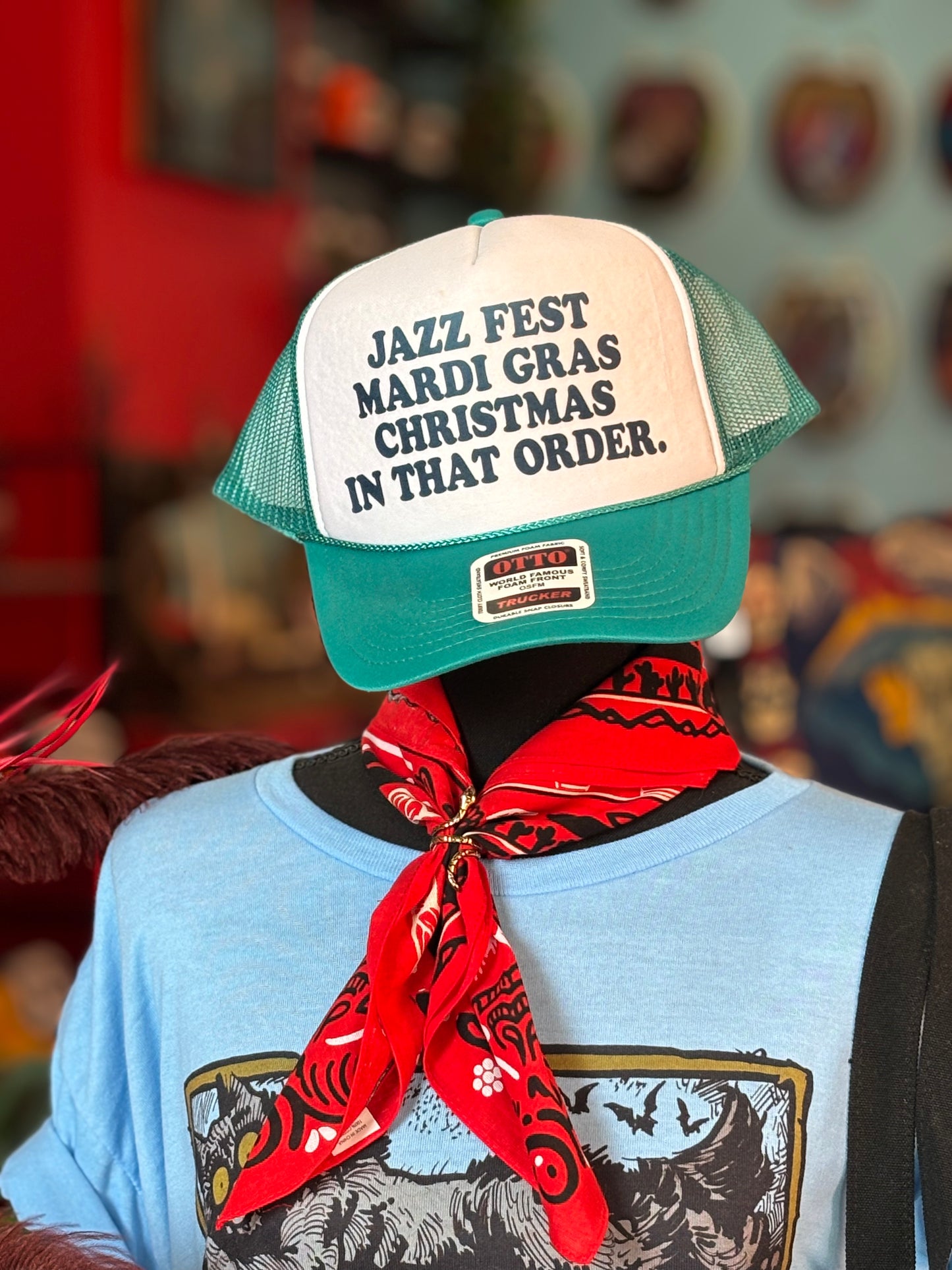 JAZZ FEST MARDI GRAS CHRISTMAS IN THAT ORDER Trucker Hat
