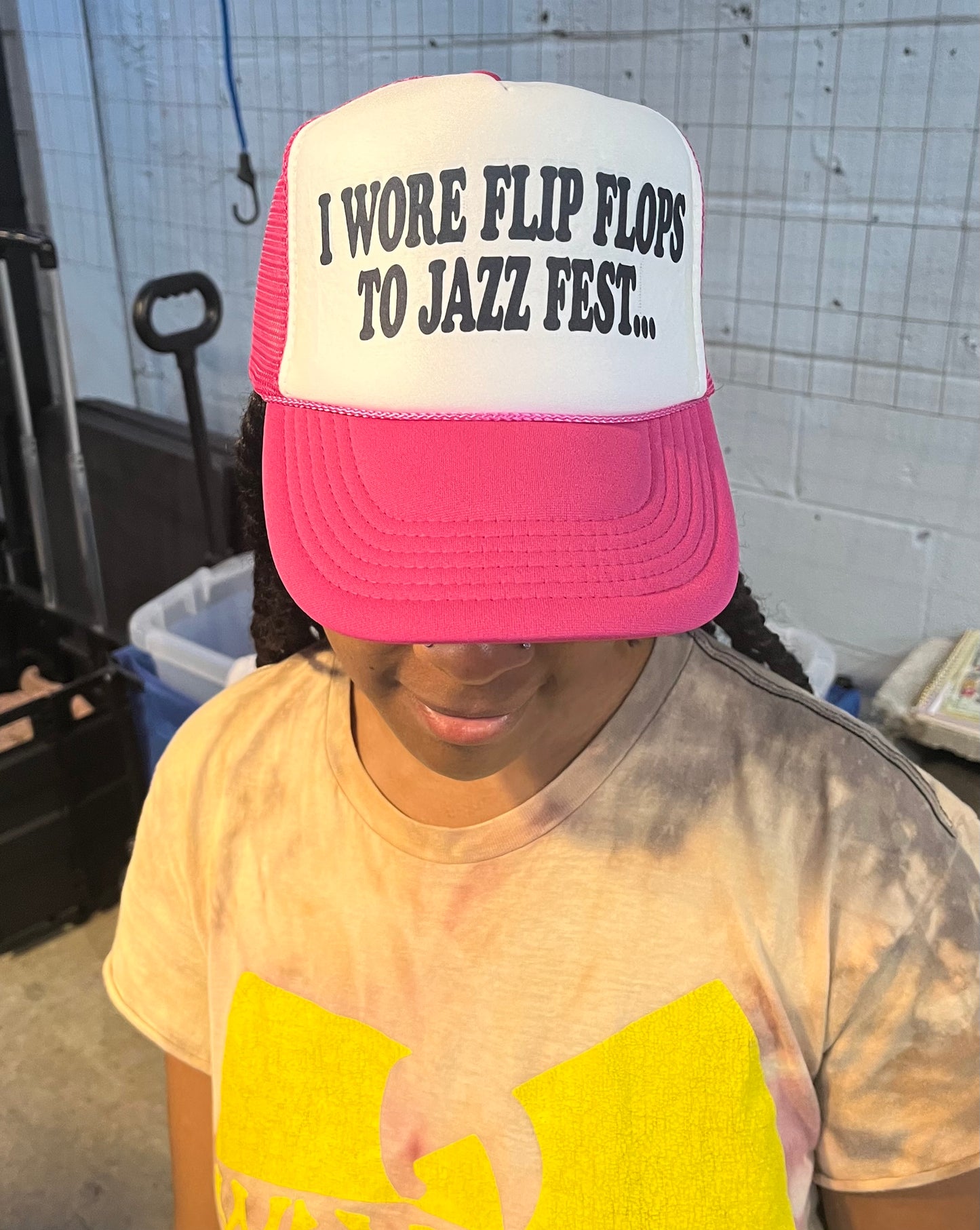 I WORE FLIP FLOPS TO JAZZ FEST Trucker Hat